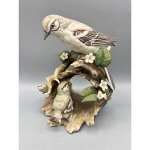 Vtg HOMCO Masterpiece Porcelain Bird Figurine Mother Chick Perched Branch